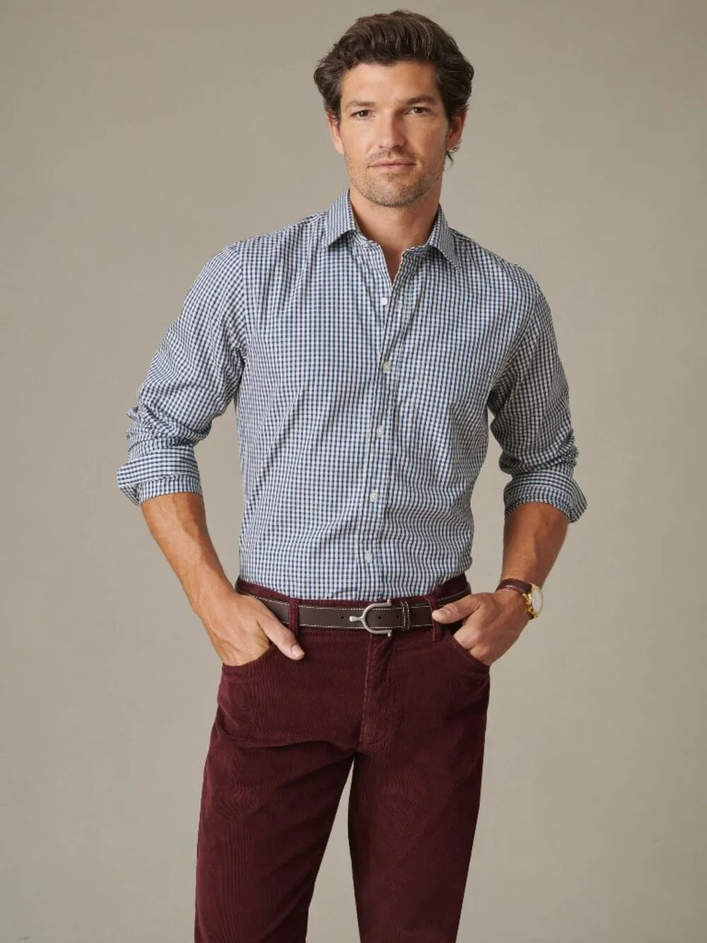 J McLaughlin Gramercy Cotton Shirt in Gingham Multi - Green/Blue NEW
